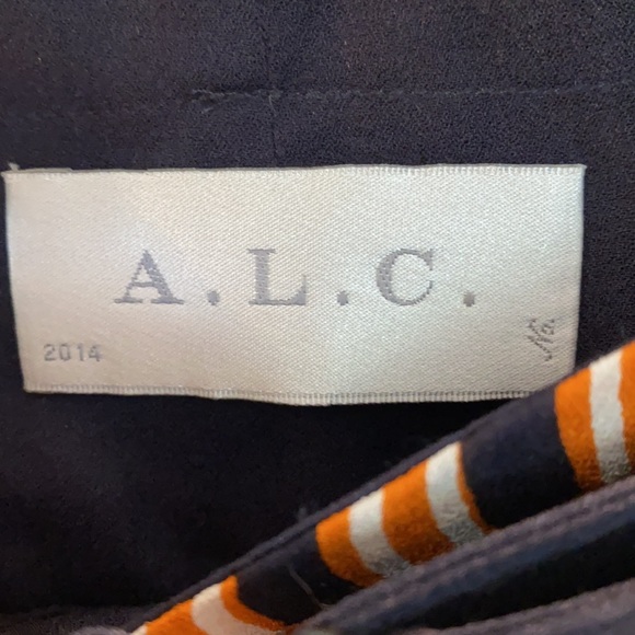 A.L.C. 2014 Orange Navy Striped Silk Shorts Oxford w/ Belt Snaps Women's Large - Picture 7 of 11